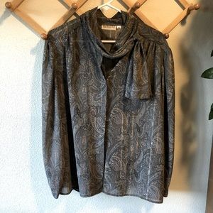 VTG Nordstrom Tie Neck Paisley Blouse